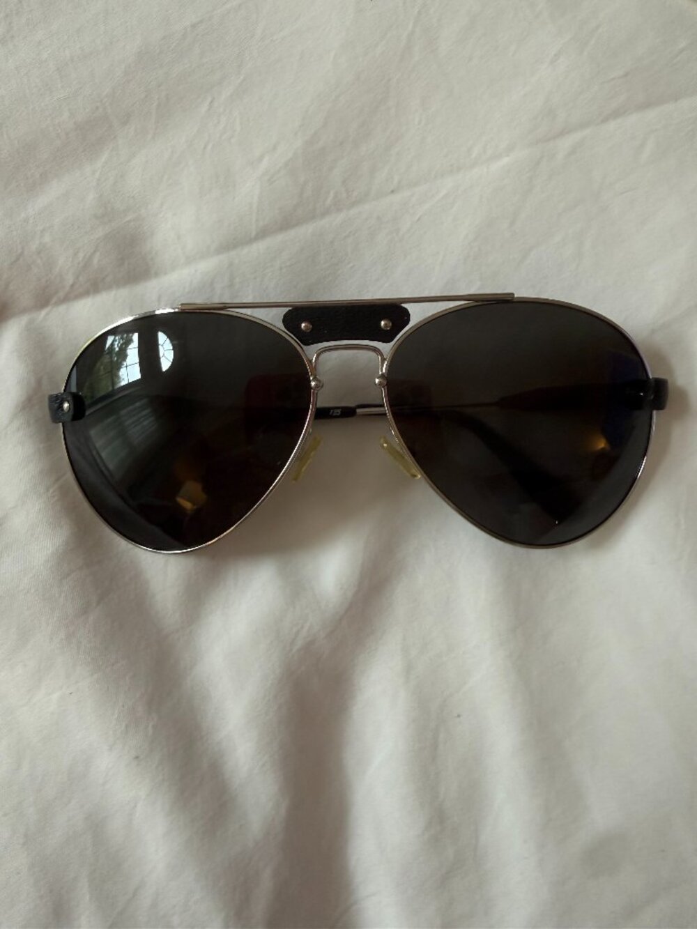 Chloé CL 2104 Aviator Sunglasses Leather Trim Silver Vintage Made in France